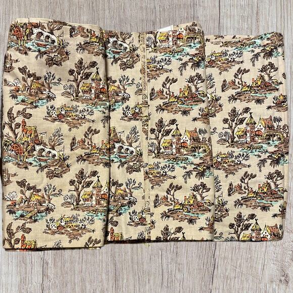 VTG Fabric Vat Color Print Farmhouse Cottage Lake Pre Shrunk 2 Pieces Read